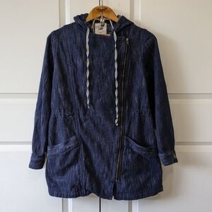 Cabi Jacket Women's Medium Blue Indigo Adventure Anorak Hooded Full Zip Cotton